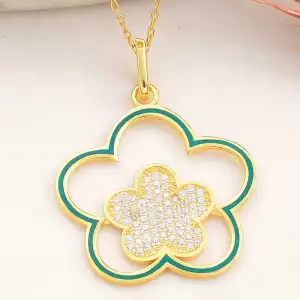 ​gümüş Gold Çiçek Desenli Kadın Kolye