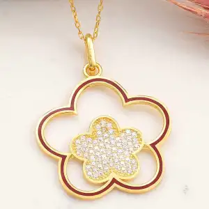 ​gümüş Gold Çiçek Desenli Kadın Kolye