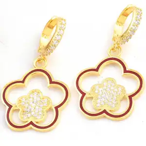 gümüş Gold Sallantılı Çiçek Desenli Kadın Küpe