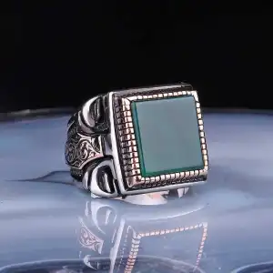 ​gümüş Kare Yeşil Akik Taşlı Erkek Yüzük