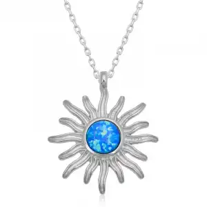 ​gümüş Mavi Opal Taşlı Güneş Kadın Kolye