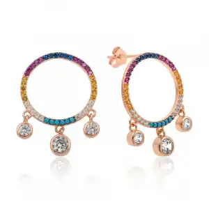 ​gümüş Renkli Taşlı Daire Bayan Küpe