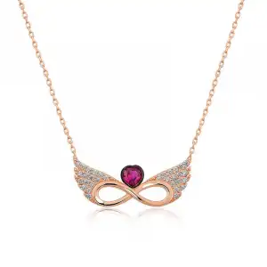 ​gümüş Rose Kanatlı Sonsuz Kalp Kolye