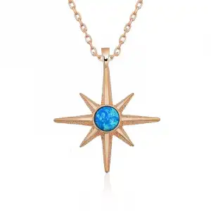 ​gümüş Rose Mavi Opal Taşlı Kutup Yıldızı Kolye