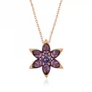 ​gümüş Rose Mor Çiçek Kolye