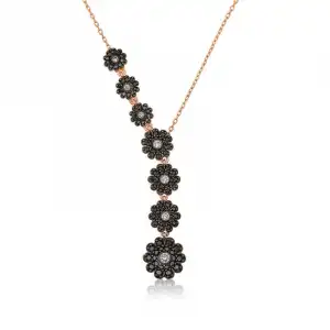 ​gümüş Rose Sıralı Çiçekler Kolye