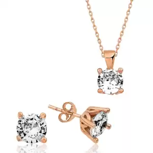 ​gümüş Rose Tek Taş İkili Set