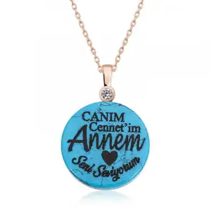 ​gümüş Rose Turkuaz Taşlı Annem Yazılı Kadın Kolye