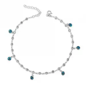 ​gümüş Sıralı Zirkon Taşlı Nazarlı Rodyum Halhal