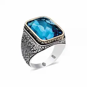 ​gümüş Turkuaz Taşlı Kare Erkek Yüzük