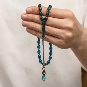 Gümüş 1000 Ayar Kazaz Püsküllü Sıkma Kehribar Tesbih