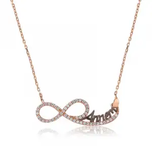 Gümüş Annem Yazılı Sonsuzluk Bayan Kolye