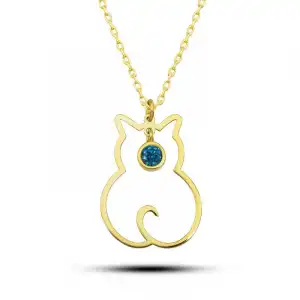 Gümüş Aralık Ayı Doğum Taşı Kedi Kadın Kolye