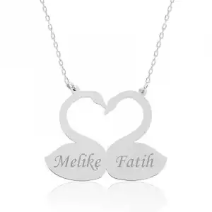 Gümüş Aşık Kuğular Plaka Kolye