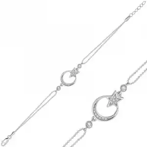 Gümüş Ay Yıldız Bayan Bileklik