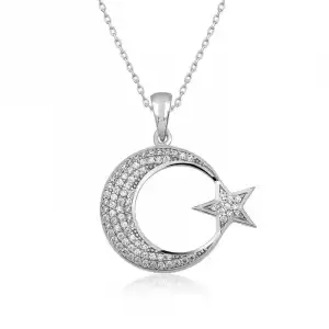 Gümüş Ay Yıldız Bayan Kolye