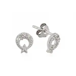 Gümüş Ay Yıldız Çivili Küpe