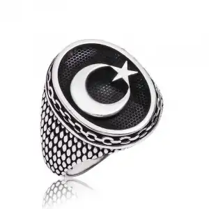 Gümüş Ay Yıldız Erkek Yüzük