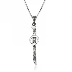 Gümüş Ay Yıldız Kılıç Erkek Kolye