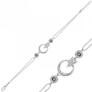 Gümüş Ay Yıldız Nazar Bayan Bileklik