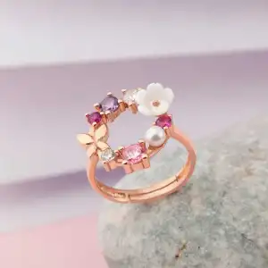 Gümüş Ayarlanabilir Rose Manolya Çiçeği Kadın Yüzük