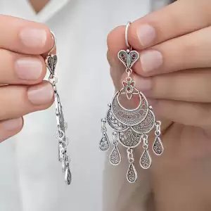 Gümüş Ayyıldız Telkari Sallantılı Kadın Küpe