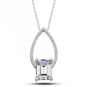 Gümüş Baget Taşlı Damla Kadın Kolye