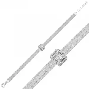 Gümüş Baget Taşlı Trabzon Hasır Kadın Bileklik