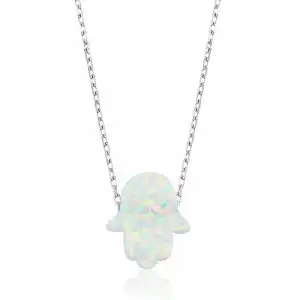 Gümüş Beyaz Opal Fatma Ana Eli Bayan Kolye