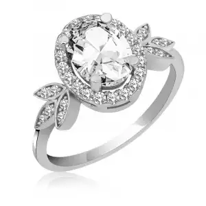 Gümüş Beyaz Oval Taşlı Kadın Yüzük