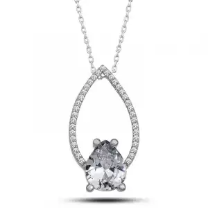 Gümüş Beyaz Taşlı Damla Kadın Kolye