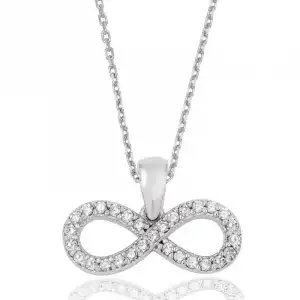 Gümüş Beyaz Taşlı Sonsuzluk Bayan Kolye