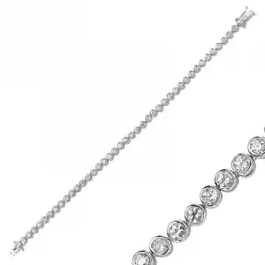 Gümüş Beyaz Taşlı Su Yolu Bayan Bileklik