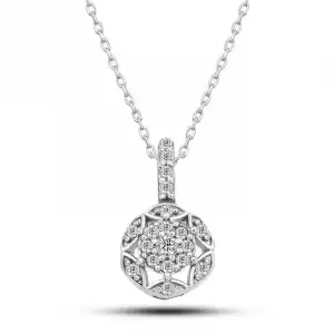 Gümüş Beyaz Zirkon Taşlı Çiçek Kadın Kolye