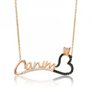 Gümüş Canım Yazılı Tek Taş Kalp Bayan Kolye