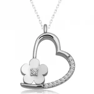 Gümüş Çiçekli Kalp Kadın Kolye