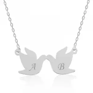 Gümüş Çifte Kumrular Harf Yazılı Kolye