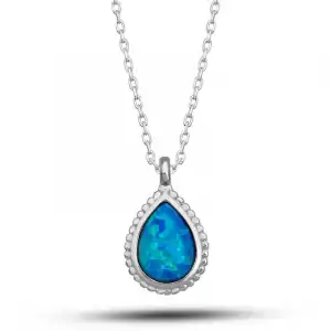Gümüş Damla Mavi Opal Taşlı Kadın Kolye