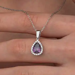 Gümüş Damla Mor Taşlı Kadın Kolye