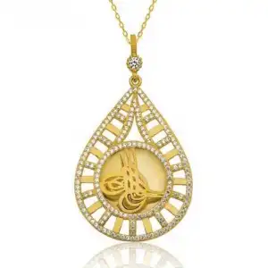 Gümüş Damla Tuğralı Altın Kaplama Bayan Kolye