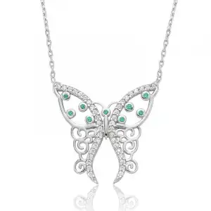 Gümüş Desenli Kelebek Bayan Kolye