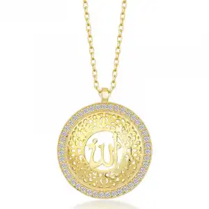 Gümüş Gold Allah Yazılı Kadın Kolye