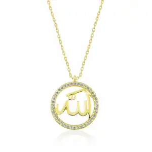 Gümüş Gold Arapça Allah Yazılı Bayan Kolye