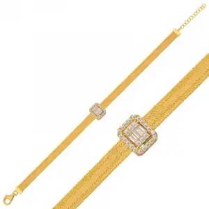 Gümüş Gold Baget Taşlı Trabzon Hasır Kadın Bileklik