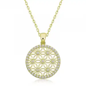 Gümüş Gold Beyaz Taşlı Yaşam Çiçeği Kadın Kolye