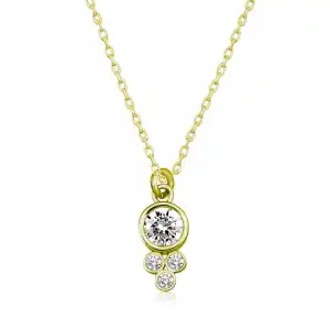 Gümüş Gold Çiğ Damlası Yuvarlak Tektaş Bayan Kolye