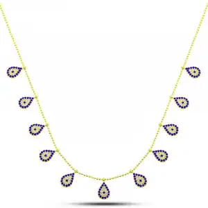 Gümüş Gold Damla Nazarlı Şans Kadın Kolye