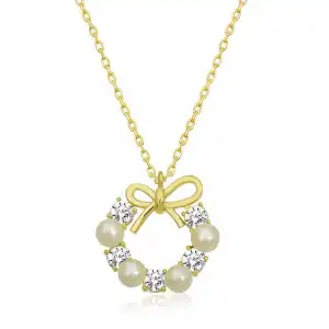 Gümüş Gold İnci Kurdele Kadın Kolye