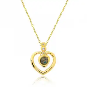 Gümüş Gold Kalp 100 Dilde Seni Seviyorum Kolye