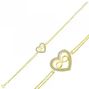 Gümüş Gold Kalp Sonsuzluk Bayan Bileklik